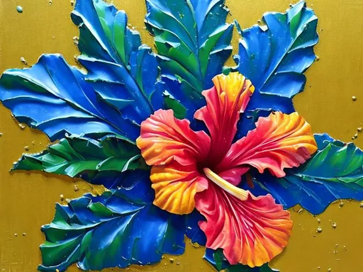 Prompt: Hawaiian Hibiscus, thick oil impasto