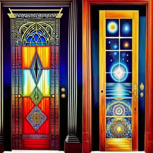 Prompt: The doors of perception are infinite. A multi dimensional image that shows different doors into detailed beautiful dimensions detailed and realistic 