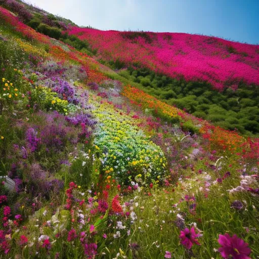 Prompt: hillside flower bloom explosion