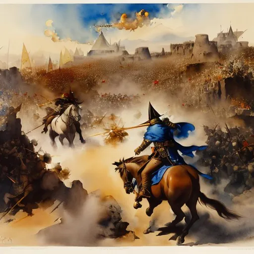 Prompt: the fourth level of hell,Fourth Circle (Greed), two groups jousting against each other
 watercolor by Frank Frazetta ssor 16:0 sav 5
-- 750 --q 2 - 