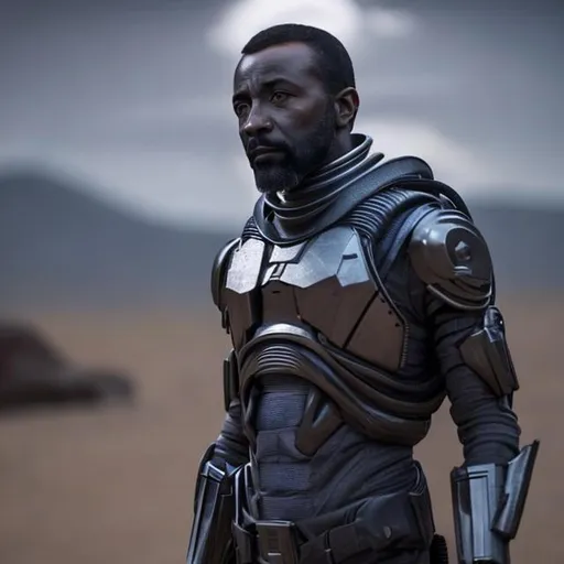 Prompt: sci fi pilot dark 
african male 50 years old 