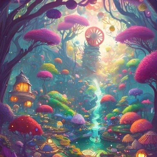 Prompt: Imagine a vibrant and whimsical cover, bursting with colors and fantastical elements. Picture an enchanting forest with talking animals, floating books, and swirling magical mist. At the center, place an open book, radiating a warm glow, enticing readers to embark on a journey through captivating short fiction.
