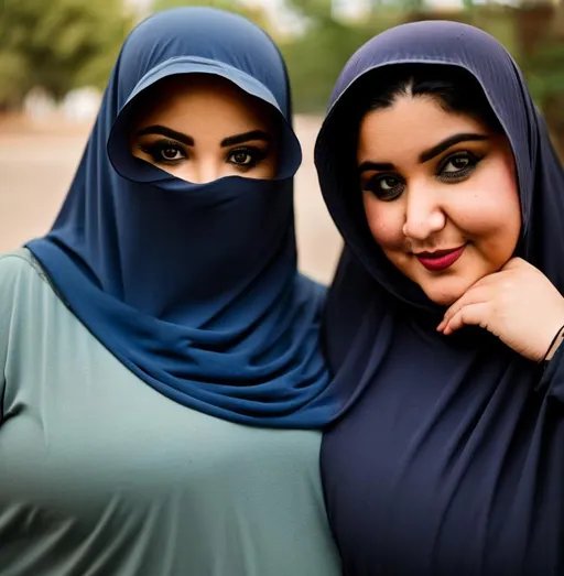 Prompt: Fat curvy niqab woman wet skin an oasis short clothes 