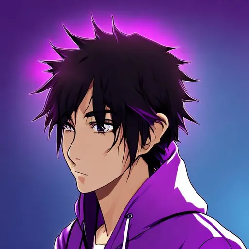 Male Black anime character with purple powers and me