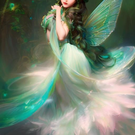 Magical Female Fairy, green wings, light teal hair,... | OpenArt