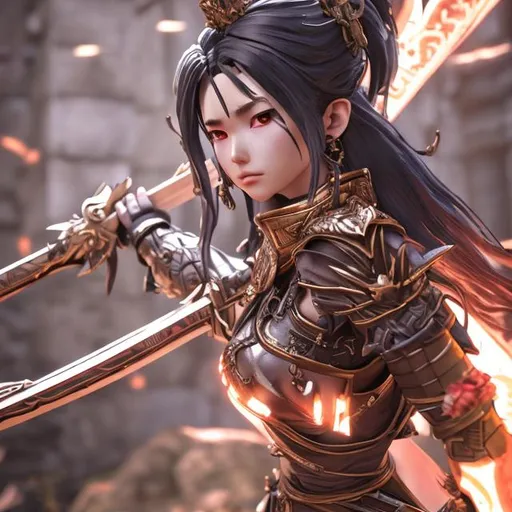 Prompt: Hghly detailed anime goddes unreal engine 5 Wearing a sapuriz armor and carrying an doomed samurai sword and fighting a war