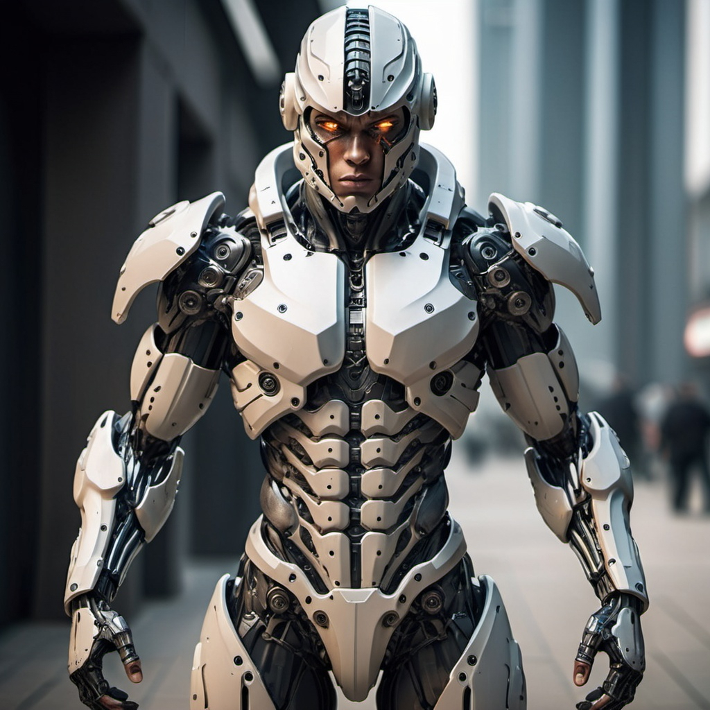 Four armed cyborg sci-fi soldier with spartan like A...