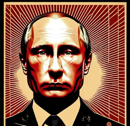 Prompt: Putin as imperial leader, art by Shepard fairey 