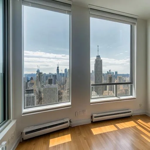 A penthouse interior with a big window looking out o... | OpenArt