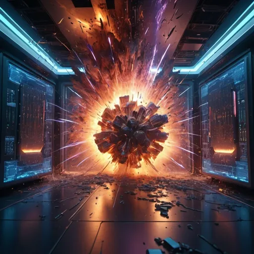 Prompt: The inside of a super computer explosion 