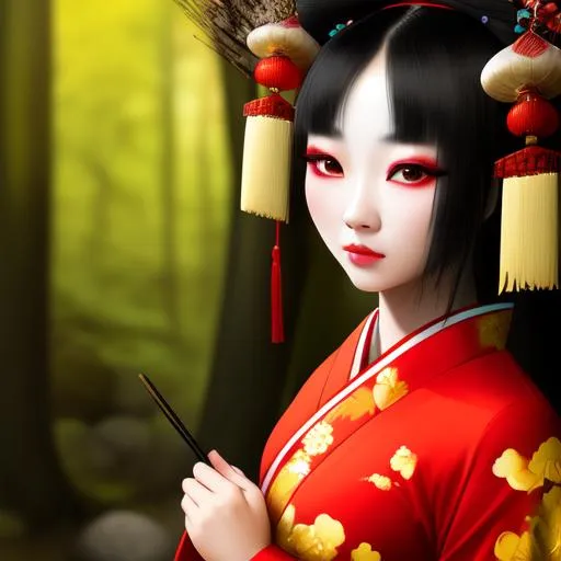 Chinese girl, geisha, black hair, painted face, trad... | OpenArt