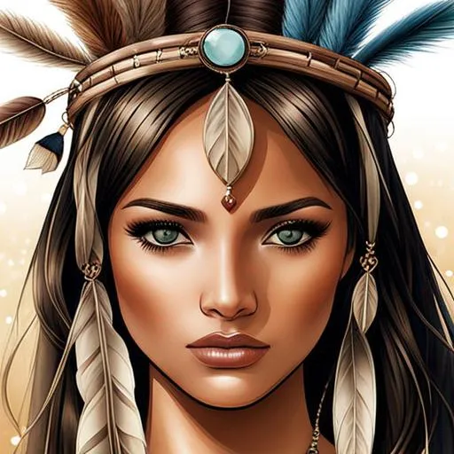 Prompt: Beautiful native American princess, facial closeup, earth tones