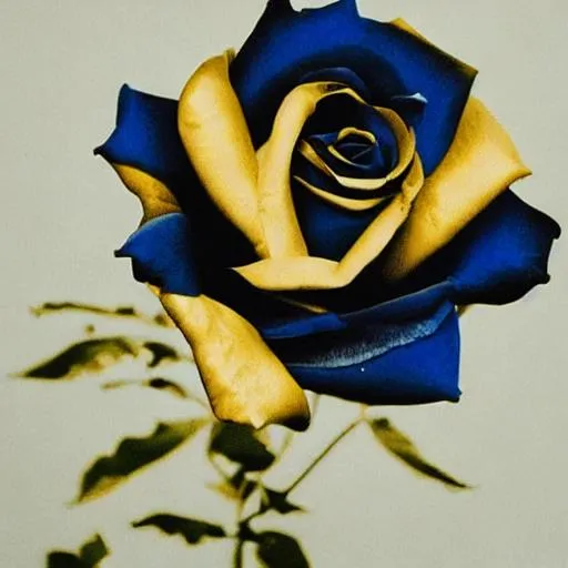 Prompt: black and gold revlover and a blue rose aside

