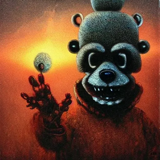 Prompt: Freddy Fazbear in the style of Beksinski