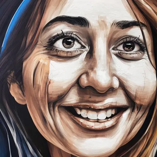 Prompt: An artistic painting of a woman’s face that appears smiling if you look at it from all angles and appears sad if you look at it from bottom to top