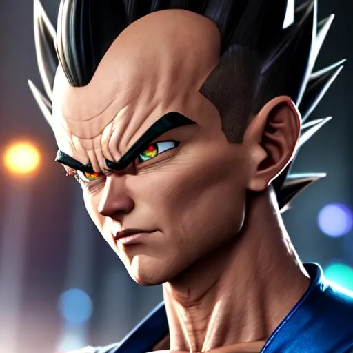 Hyperrealistic, high definition live action full body portrait of vegeta