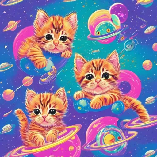 Prompt: Kittens in outer space in the style of Lisa frank