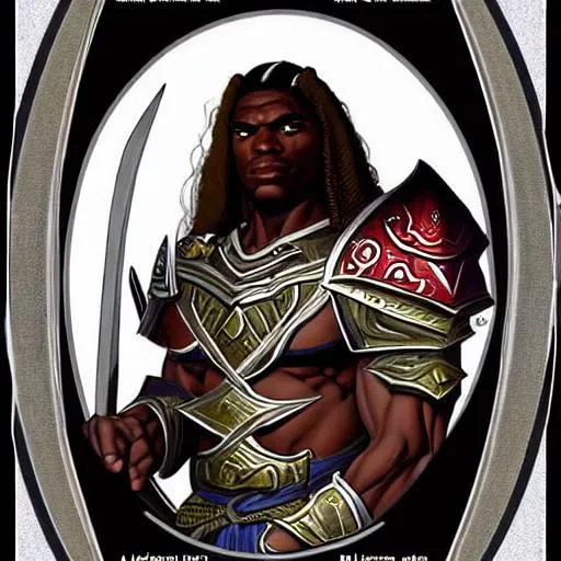 Prompt: Jhon buscema impresion of a protrait of a black man, Holy Paladin of Apsu, the god of Good Chromatic dragons. He wears a Full metal Plate with the symbol of Apsu in the chest and an Elven Curved Blade. He mounts a magnificenrt white horse