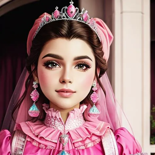 Prompt:  princess wearing pink, facial closeup