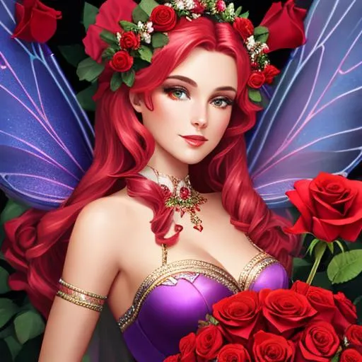 Prompt: fairy goddess,red roses, closeup