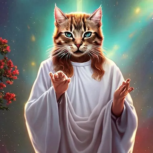 Prompt: actual photo of cat jesus, surprise me