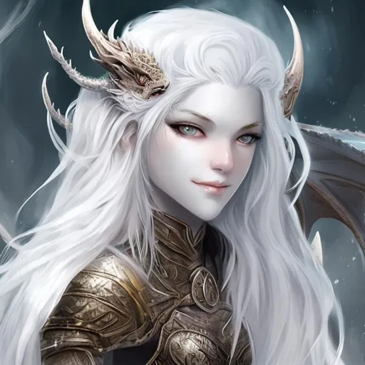 Prompt: White hair female dragon
