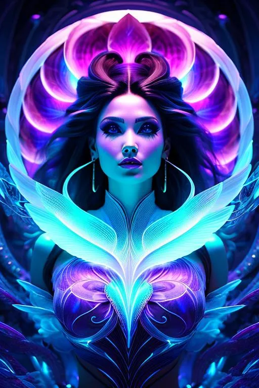 Prompt: 3D Digital art, full body, goddess portrait, x-ray, (1.3 long black hair, symmetrical black eyes, clear facial details, pure white skin), realistic, colorful, cinematic, hyper realism, high detail, (background phoenix head, nautilus, orchids, bioluminiscent creatures, ((fire: 0.1), old, In fire, fire,fire around fire around the body, flying, flying fire, The red fire flying))), neon, Very detailed resolution and super rich colors, red and pink color scheme., 3D 8K