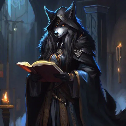 Image of a female anthropomorphic wolf furry, she has black fur