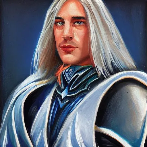 Prompt: Arthas Menethil, Portrait, Balenciaga, 80s Live