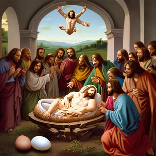 Prompt: jesus giving birth to an egg



