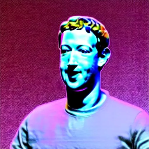 Prompt: A sculpture of Mark Zuckerberg made out of recycled Facebook data, magic, tron, Johnny mnemonic, vaporwave, glitch art