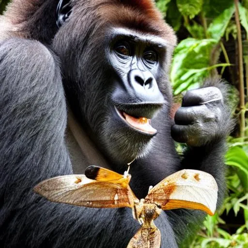 Prompt: Harambe eating a moth