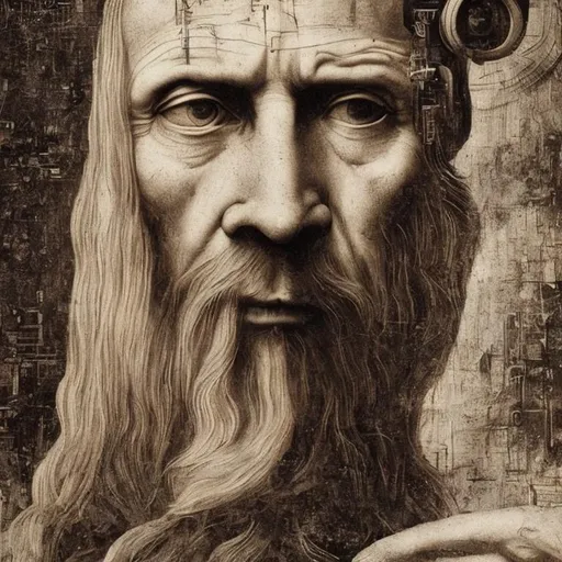 Prompt: A photo of Leonardo Da Vinci with cyberpunk style