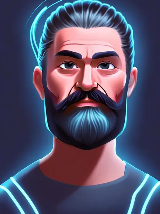Prompt: Tron man bun portrait with long beard
