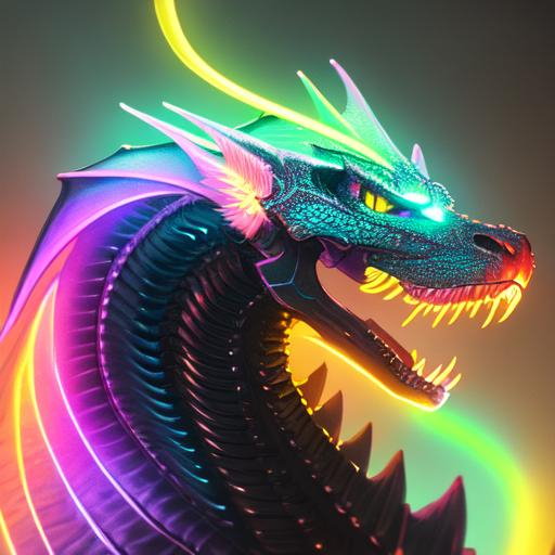 Portrait of a roaring neon skeleton dragon with irid... | OpenArt