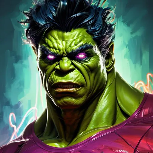Prompt: "super ultra maga hyperdetailed portrait of the Hulk as a delirium of the endless infinite,  bright neon vivid colourful articulate make up, the sandman, made by caravaggio stanley artgerm lau wlop rossdraws artstation cgsociety 8k 3D concept art cgsociety octane render"