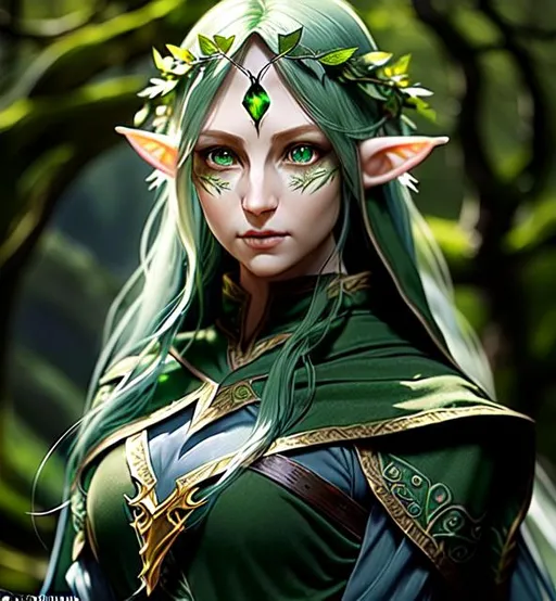 Prompt: very green green Young spring Eladrin with dark blue eyes wearing elvish druid ranger clothing | ultra-fine details, full body shot, intricate scene, ambient lighting, soft glow, elegant, 16, symmetrical facial features, accurate anatomy, sharp focus, final fantasy cgi still, artgerm, taken on nikon d750, scenic, gossamer, iridescent, ethereal, auroracore, vaporwave, splash art, pixiv, tumblr instagram