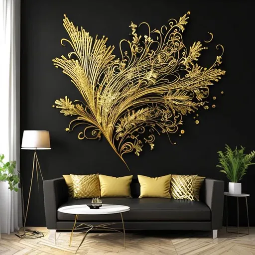 Prompt: Wall art black and gold