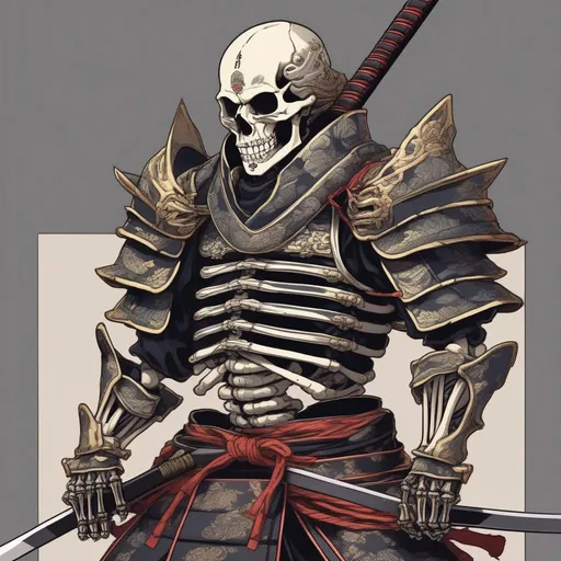 Prompt: skeleton in samurai armor anime artstyle