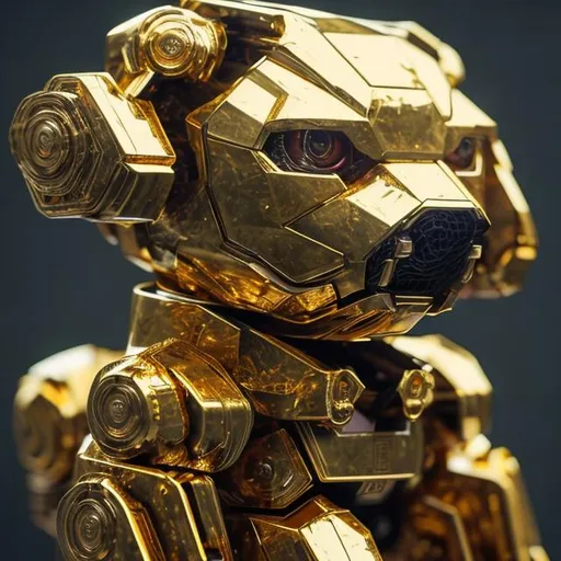 Prompt: 4k, hyperrealistic, 3d, detailed, gold mecha, image of a dog

