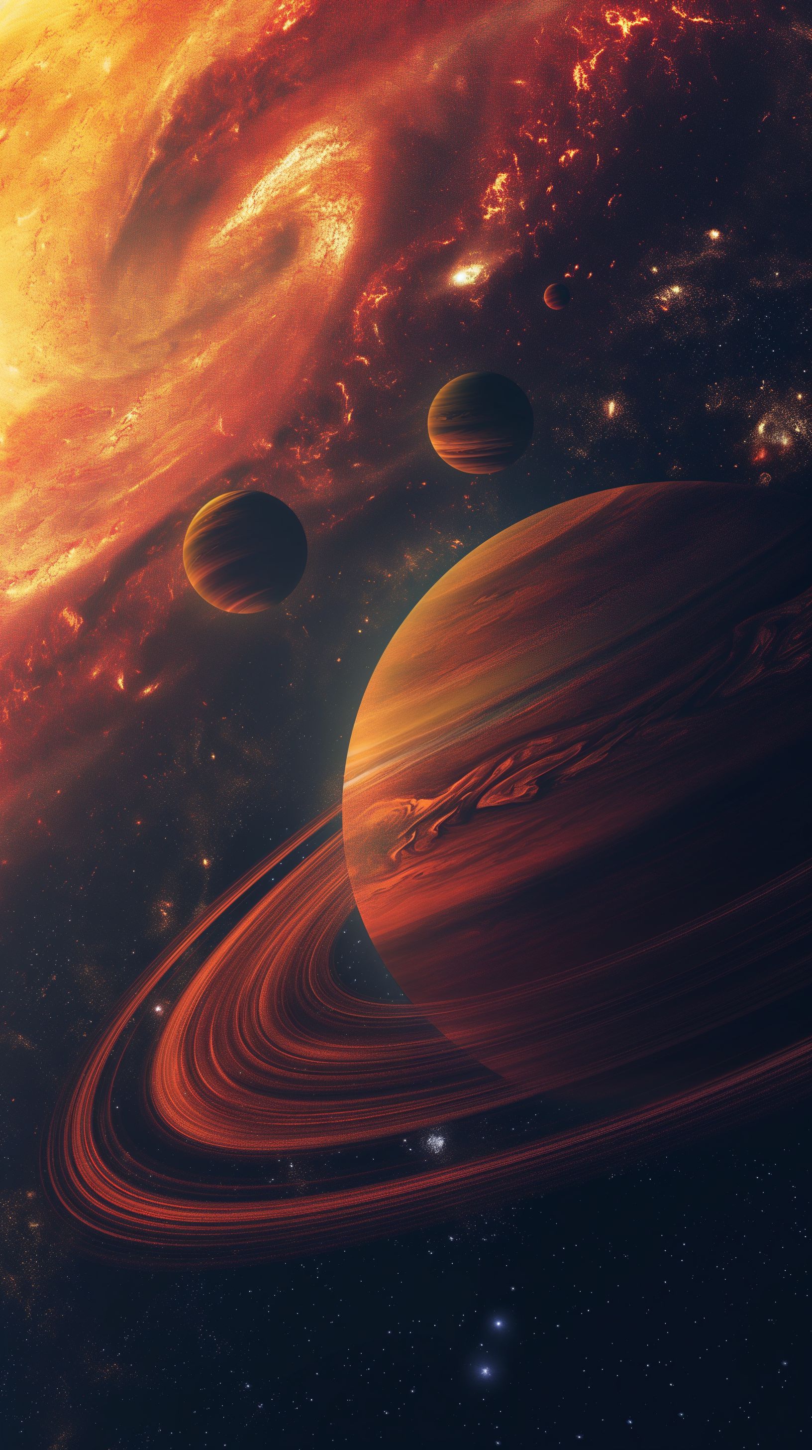 Prompt: being in the middle of space surrounded by the stars and planets, highly detailed gas giants and swirls of vibrant color fill the image, relaxing and wonderful --ar 9:16 --v 6.0