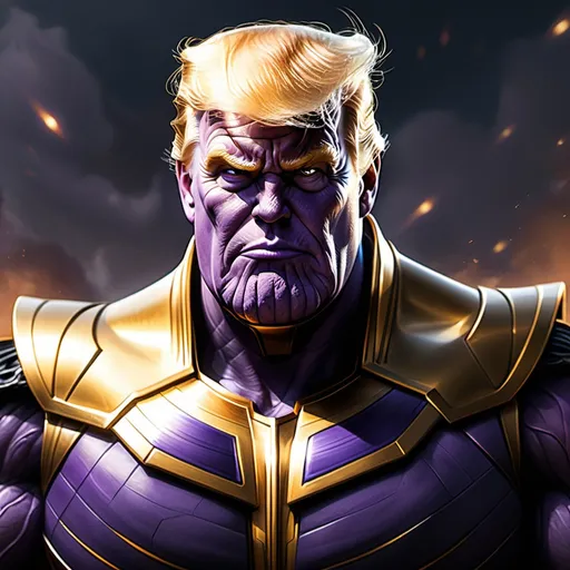 Prompt: president Donald trump as the villain thanos