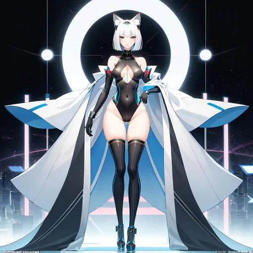 Prompt: a lonely AI girl, very tall, thick thighs, wide hips, long legs, slender arms, slender waist, big beautiful symmetrical eyes, intriguingly beautiful face, aloof expression, bob haircut with bangs, wearing a fursona Fursuit, high fashion, 12K resolution, hyper quality, hyper-detailed, hyper-realistic, hyper-professional