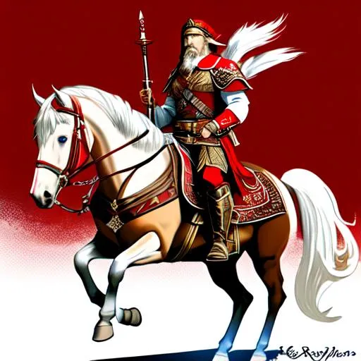 An Elven Soldier wearing red and white Viking/Slavic... | OpenArt