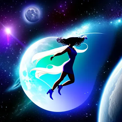 Prompt: Luna Woman flying through space