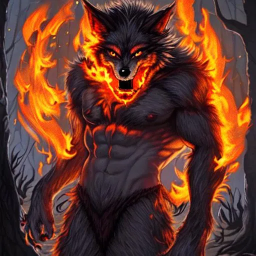Prompt: fire werewolf 