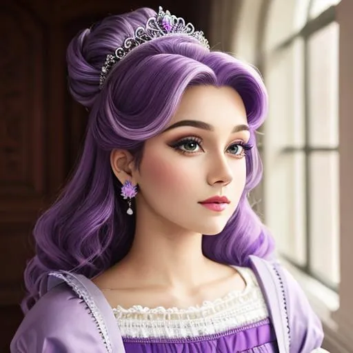 Prompt:  princess wearing purple, pretty purple head dressing, facial closeup