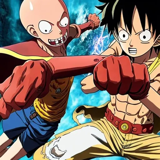 Prompt:  Luffy vs one punch man