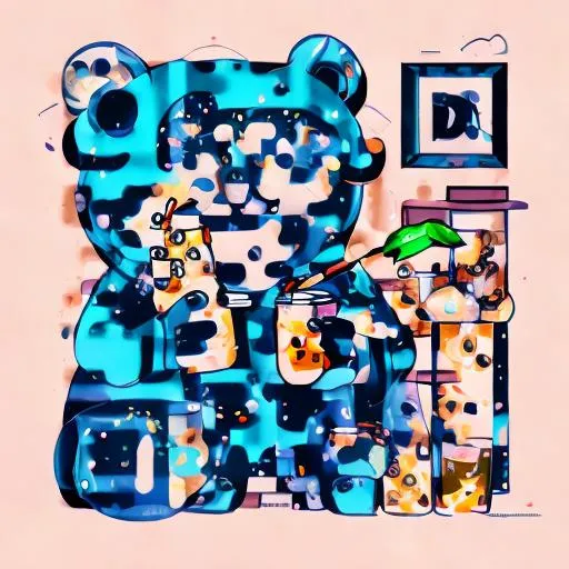 Prompt: Illustration of Panda is drinking Bubble tea, dark blue, hyperdetailed, HD, 4k