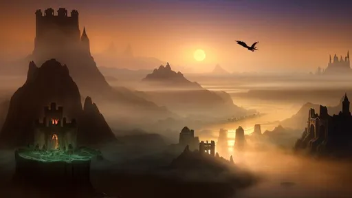 Prompt: fantasy style, ancient lakeside city in narrow desert valley, shrouded in fog, tall broken towers, large palace, birds flying, view from above, dim dusk lighting, cinematic lighting, detailed lighting, volumetric lighting, realistic, f 8, 4 k HD wallpaper, diffuse lighting, fantasy, intricate, elegant, highly detailed, lifelike, photorealistic, digital painting, artstation, illustration, concept art, smooth, sharp focus